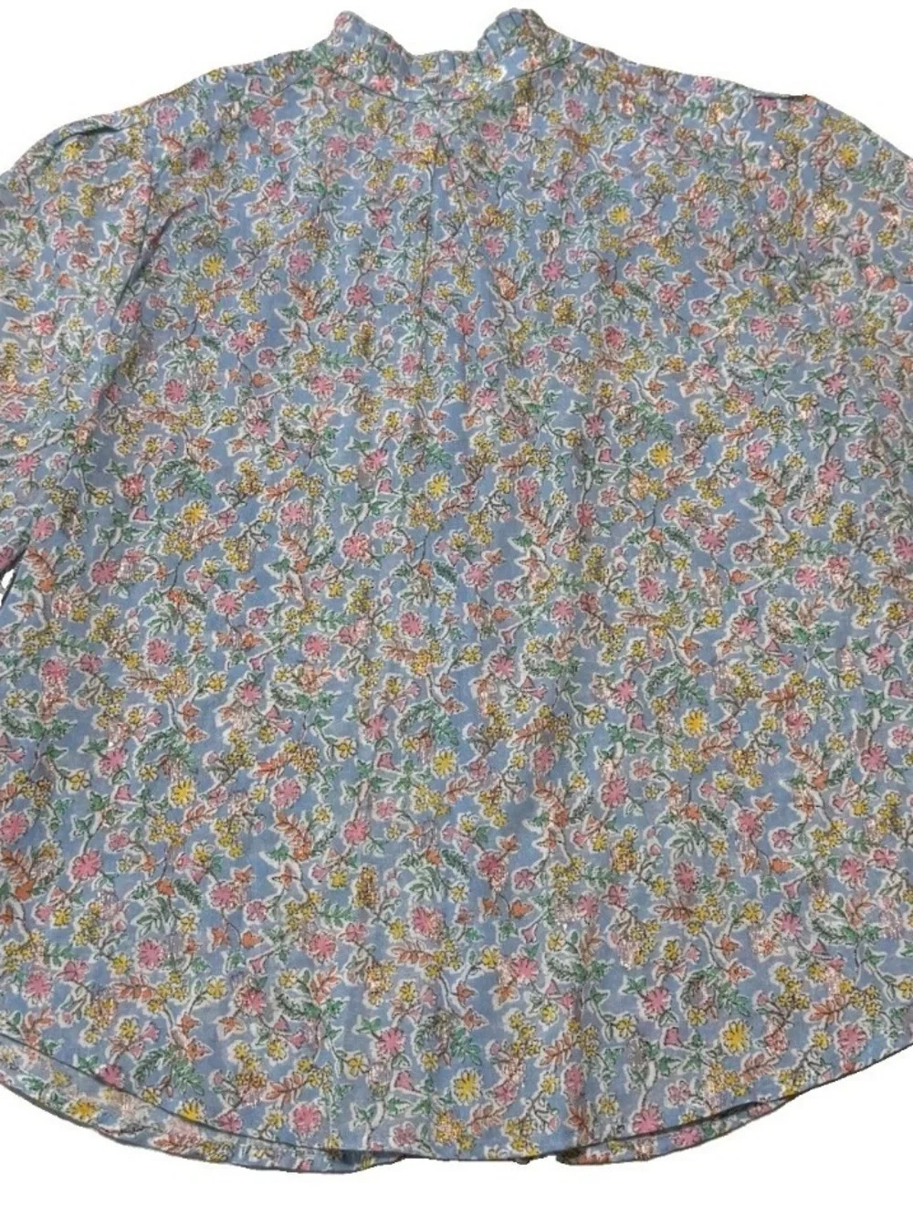 Democracy Light Blue Floral Ruffle-Neck Blouse